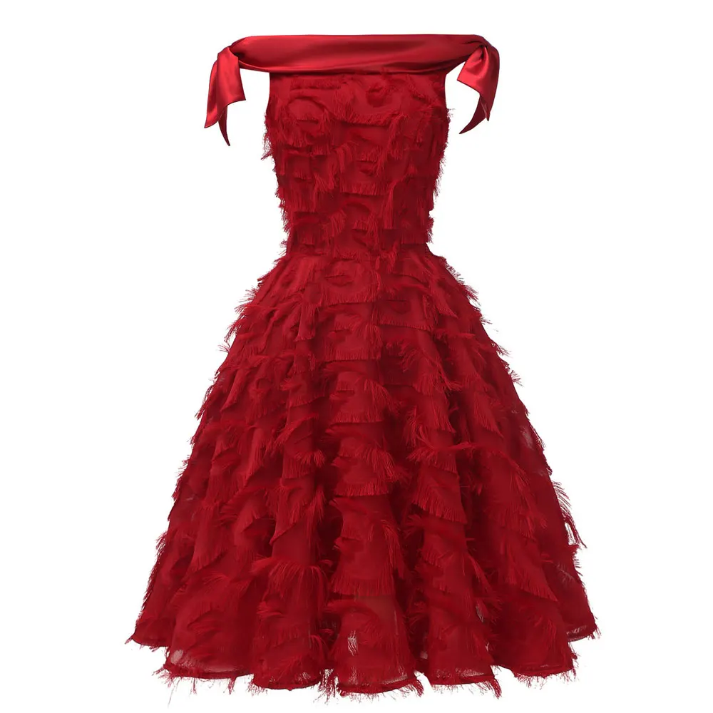 Элегантное платье с вырезом "лодочка" коктейльные платья розовое короткое платье с кисточками для выпускного бала бордовое торжественное платье трапециевидной формы для свадебной вечеринки
