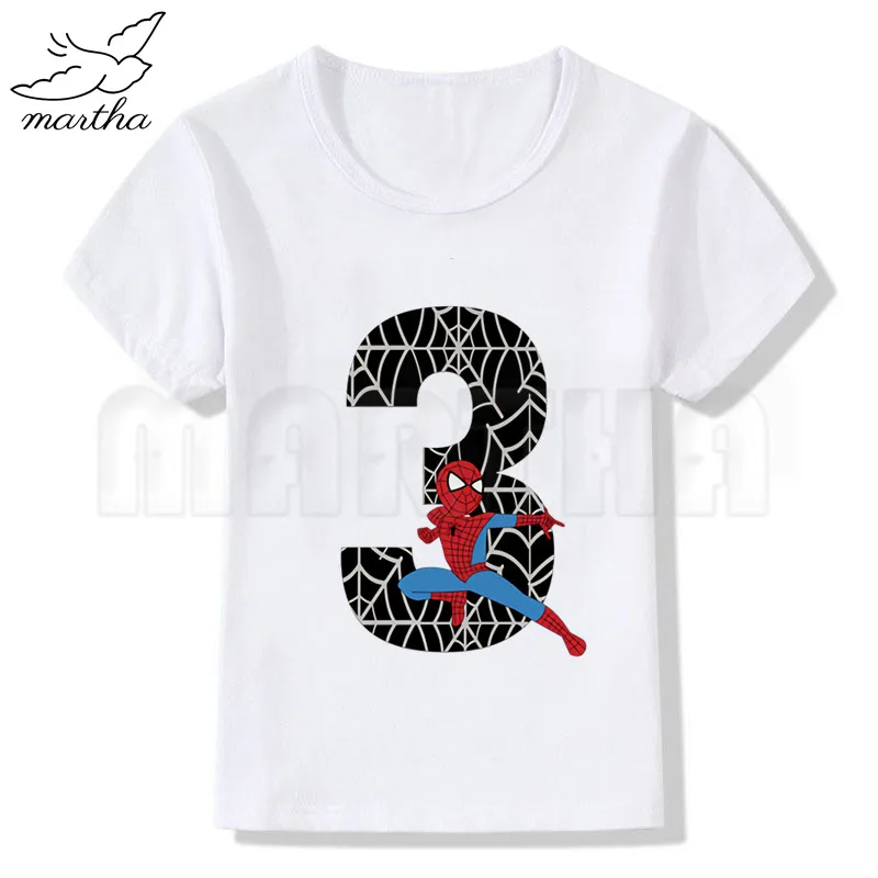 Детская футболка детская футболка с рисунком Человека-паука на день рождения, с цифрой 1-9 Детские Забавные топы, детская белая одежда - Цвет: WhiteC