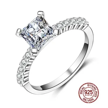 

keisha Lena Solid 925 Silver 0.8ct 6mm Square Diamond Artificial Moissanites Solitaire with Accents Engagement Ring GHI Color