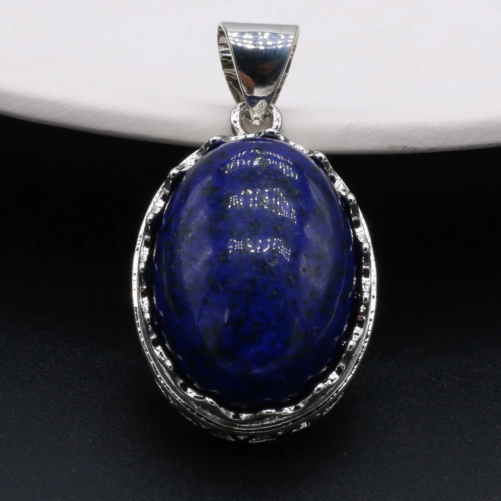 Natural Stone Pendant Egg-Shaped Lace Pendant Rose Quartz/Malachite/Lapis Lazuli/Agates For Jewelry Making DIY Necklace Earrings