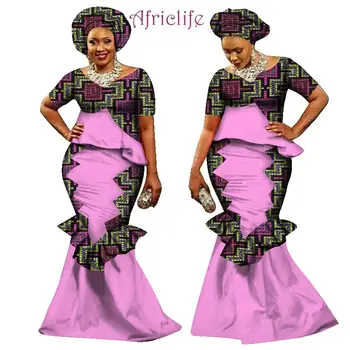 

2020 Fashion Set African Clothes for Women Patchwork Tops and Long Skirts Plus Size African Women Print Maxi Skirt Suits WY2429