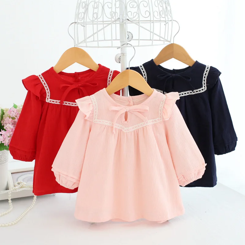 

Season Autumn Childrenswear DEA Fish Girls 0-3-Year-Old Korean-style Square Collar Wrinkled Cotton Linen Pullover Wt1703