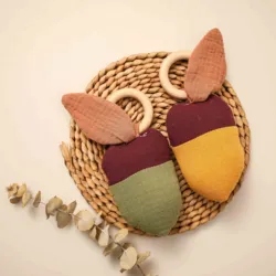 1Pc Cotton Beads Leaves Pine Nuts DIY Wooden Baby Teether Ring Beech Teeth Pendant Chewable Beads Sensory Teething Toys Gift