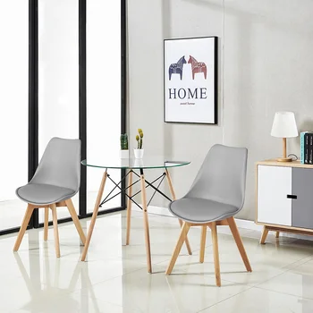 

Dining Room Table Set Modern Glass Round Dining Table Wooden Legs Chairs 2 set Dining Room Living Room Kitchen Restaurant