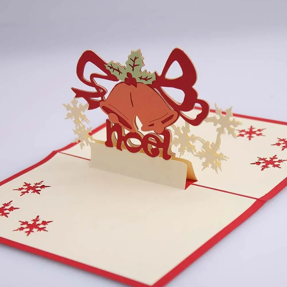 1Pc Christmas Card 3D Pop Up Cards Merry Christmas Winter Holiday Greeting Cards Gifts Christmas Bell Shape Gift Card
