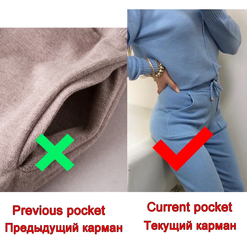Женский костюм спортивный костюм 2 шт. наборы Осень Зима Водолазка пуловеры и длинные трикотажные брюки трикотажные костюмы