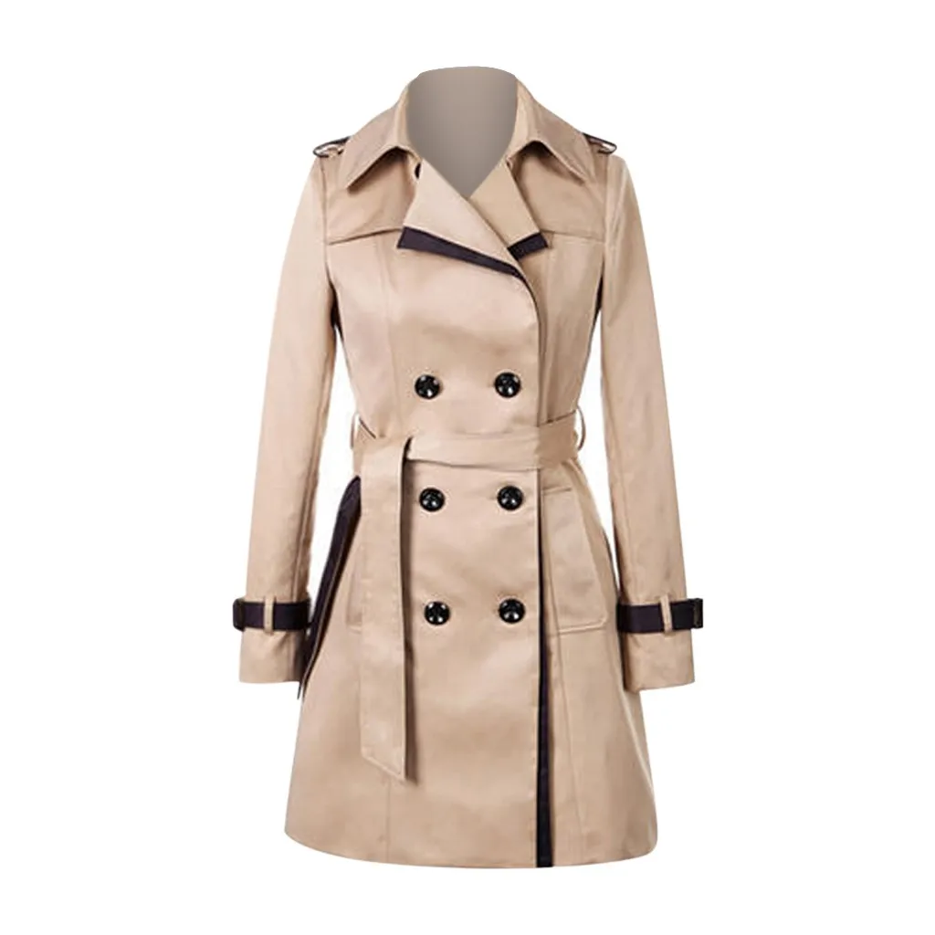 Модный двубортный длинный Тренч, женское тонкое пальто-ветровка, женское осенне-зимнее пальто с пуговицами и бантиком на спине#1010