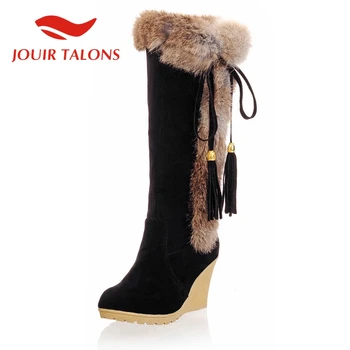 

JOUIR TALONS Hot Sale Brand New women shoes Casual Fringe Customized Opening Shot Plush Wedges Mid-calf Slip-On Winter Boots