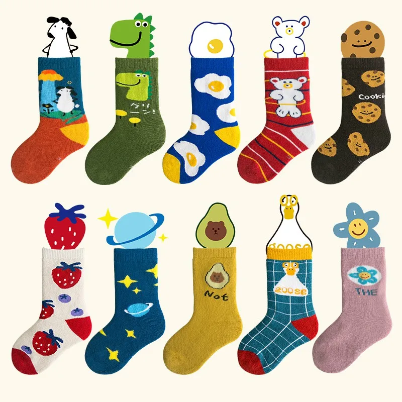 20 цветов, детские носки с изображением омлета, фруктов и бургеров забавные носки с объемным рисунком От 3 до 12 лет, спортивные короткие хлопковые зимние носки унисекс для малышей
