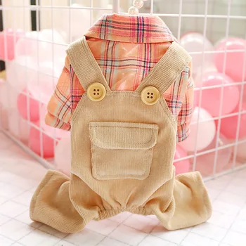 

Dog Pet Jumpsuit Hoodie Dog Dress Plaid Cat Puppy T-Shirt Coat Autumn/Winter Clothes Apperal 2 Colours