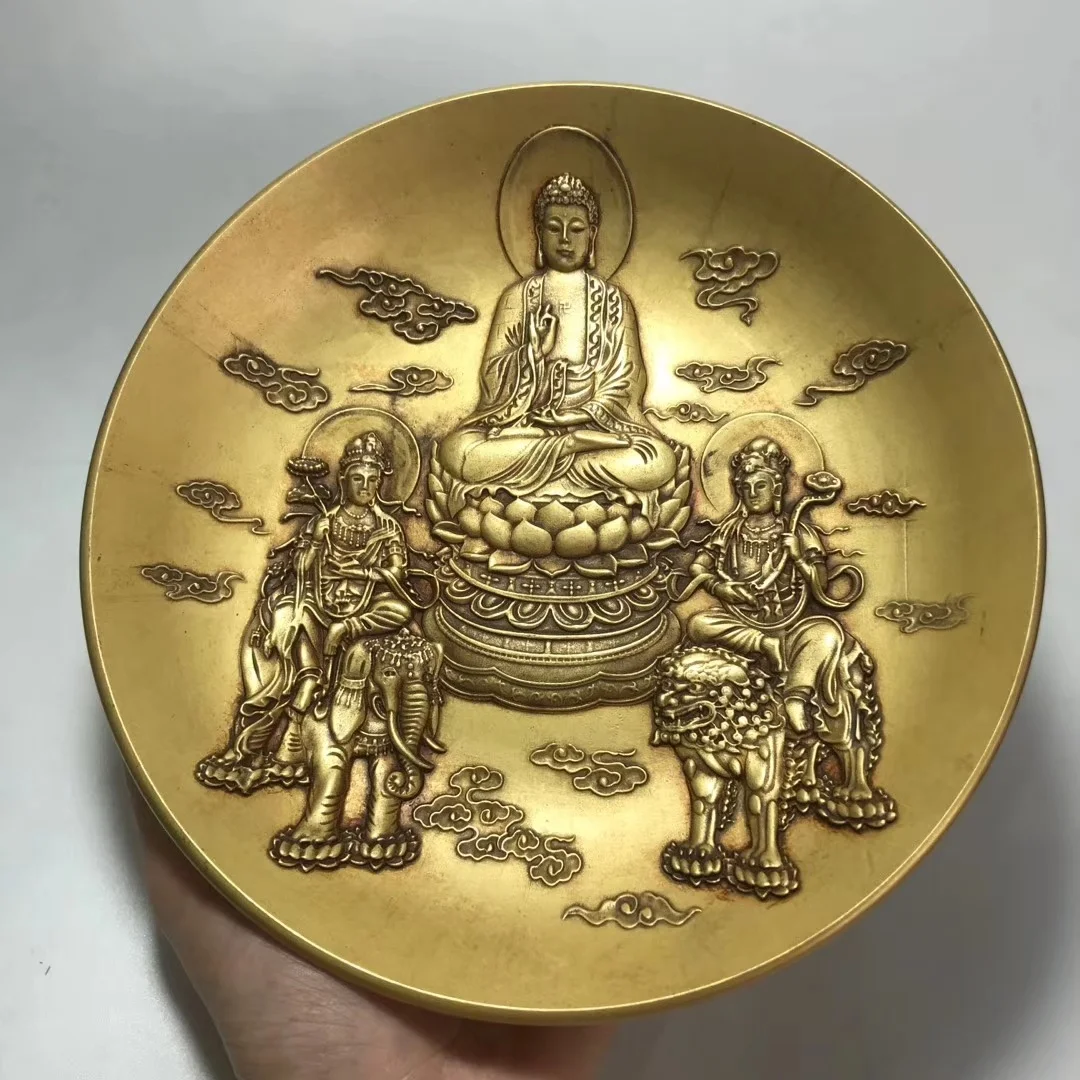 

China Elaboration Brass Engrave Propitious “ Bodhisattva Buddha " Dish Metal Crafts Home Decoration