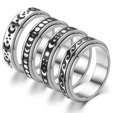 

Newest Spinning Spinner Ring For Men Women Fashion Jewelry Punk Moon Star Flower Rotate Stainless Steel Rings 6mm Factory Price