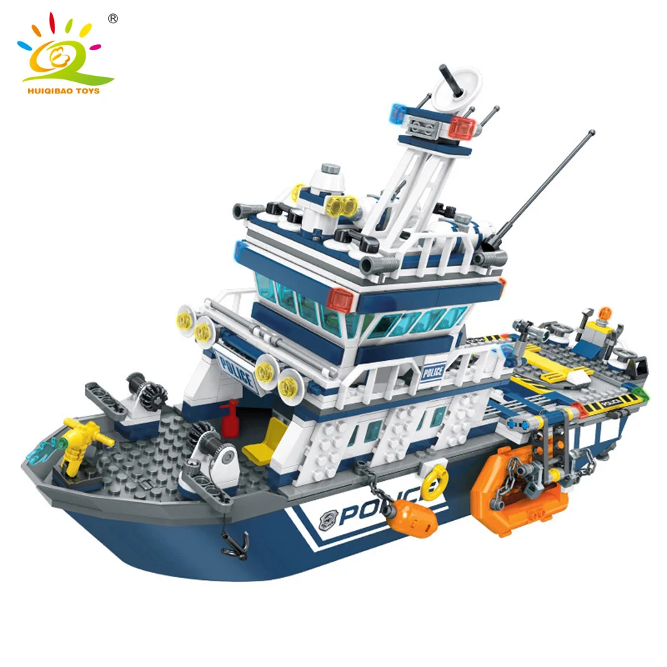 Ceny 869 sztuk policji Patrol statek klocki legoingly miasto samolot łódź model helikoptera cegły edukacyjne zabawki dla dzieci