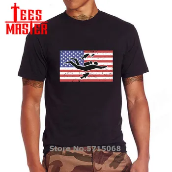 

T-Shirts Spring Autumn short Sleeve Clothing Tops Scuba Diver American Flag Printed Men T Shirts Harajuku 100% Cotton Male Tees