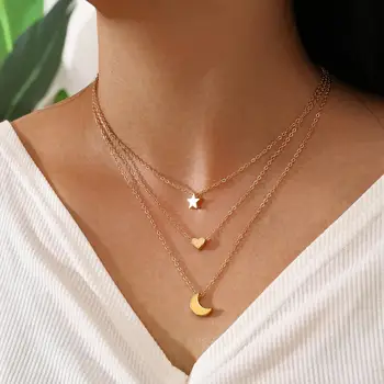 

Bohemian Simple Star Moon Love Multi-layer Clavicle Chain Necklace For Women Summer Beach Surfing Jewelry Accessories