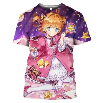 

3D Round Neck Short Sleeve Anime Card Captor Sakura T-Shirt Summer Men Shirt Cartoon Kawaii Magic Girl Shirt Poker Tops Clothes