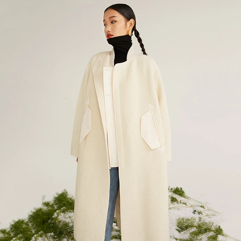 [EAM] Loose Fit Beieg Long Split Big Size Woolen Coat Parkas New Long Sleeve Women Fashion Tide Spring Autumn 2020 19A-a736