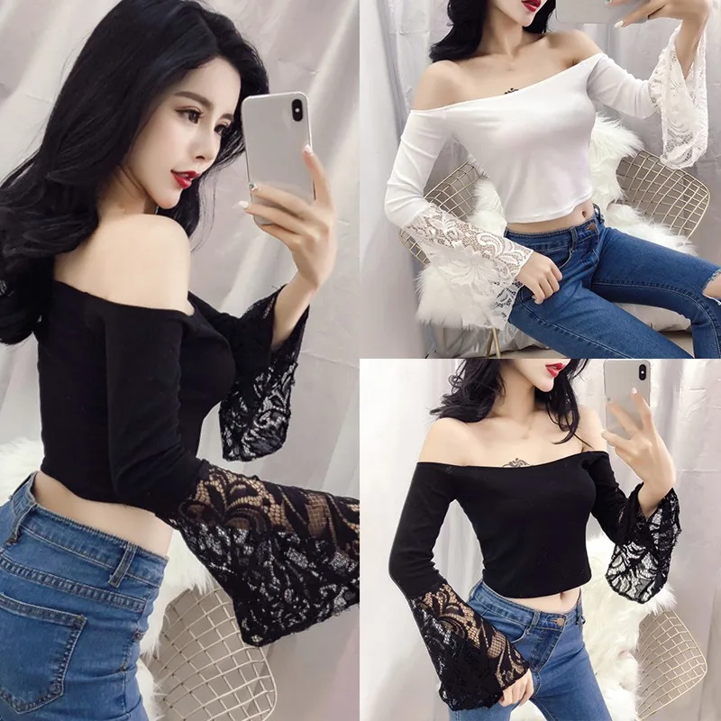 Autumn Korean Style Retro Sexy Solid Color Lace