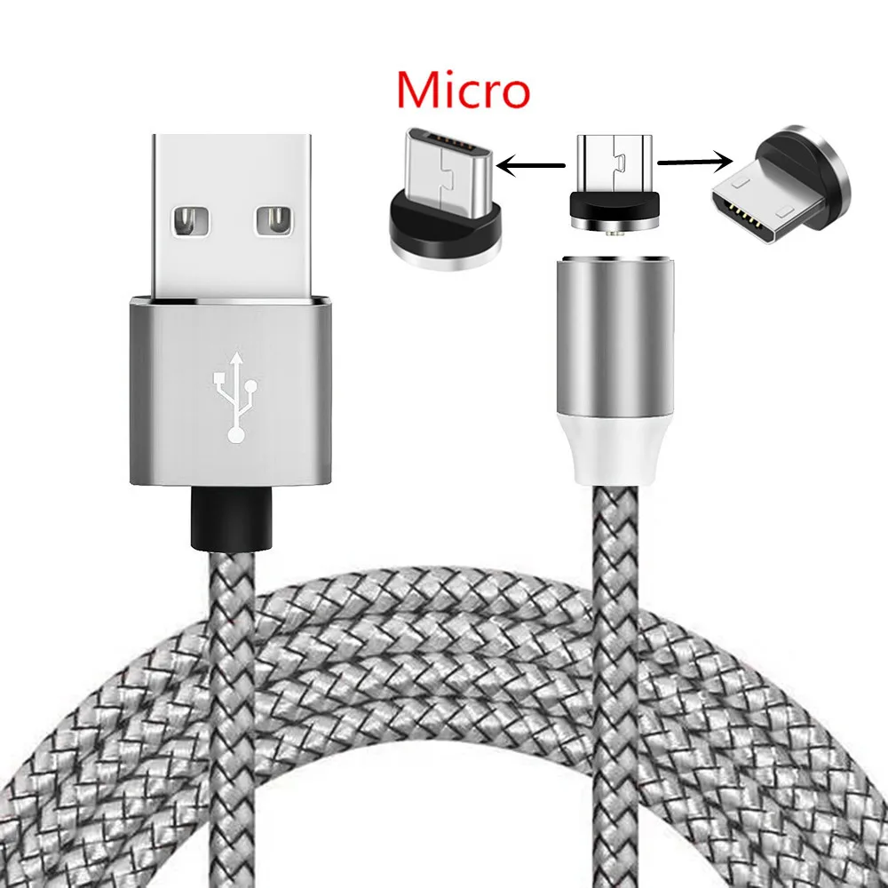 Only Silver 1M Cable Магнитный микро-usb кабель для зарядки Honor 8A 8X Meizu V8 M6 M5S QC 3,0 быстрое зарядное устройство для samsung A7 J2 A6 Asus Zenfone 3 Max ZC520TL - Тип штекера: Only Silver 1M Cable