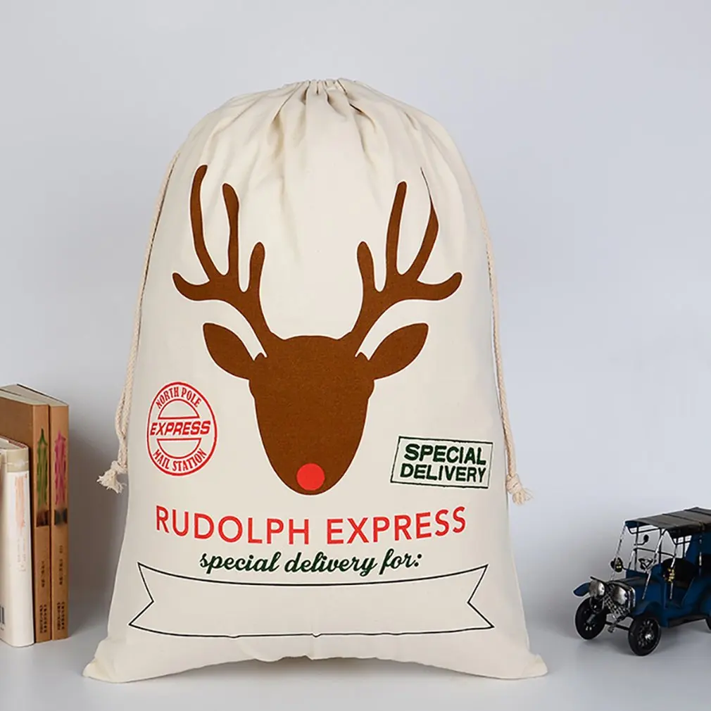 Environmentally Friendly Fabric Soft Carry Cotton Canvas Custom Christmas Gift Bags Drawstring Bundle Pocket Storage Bag