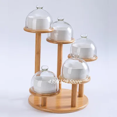Ceramic fruit plate platter dessert table display stand glass cover dried fruit plate snack plate cake baking dessert bowl - Цвет: B
