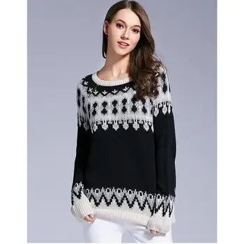 

Patchwork casual loose turtleneck sweater autumn winter women's wear