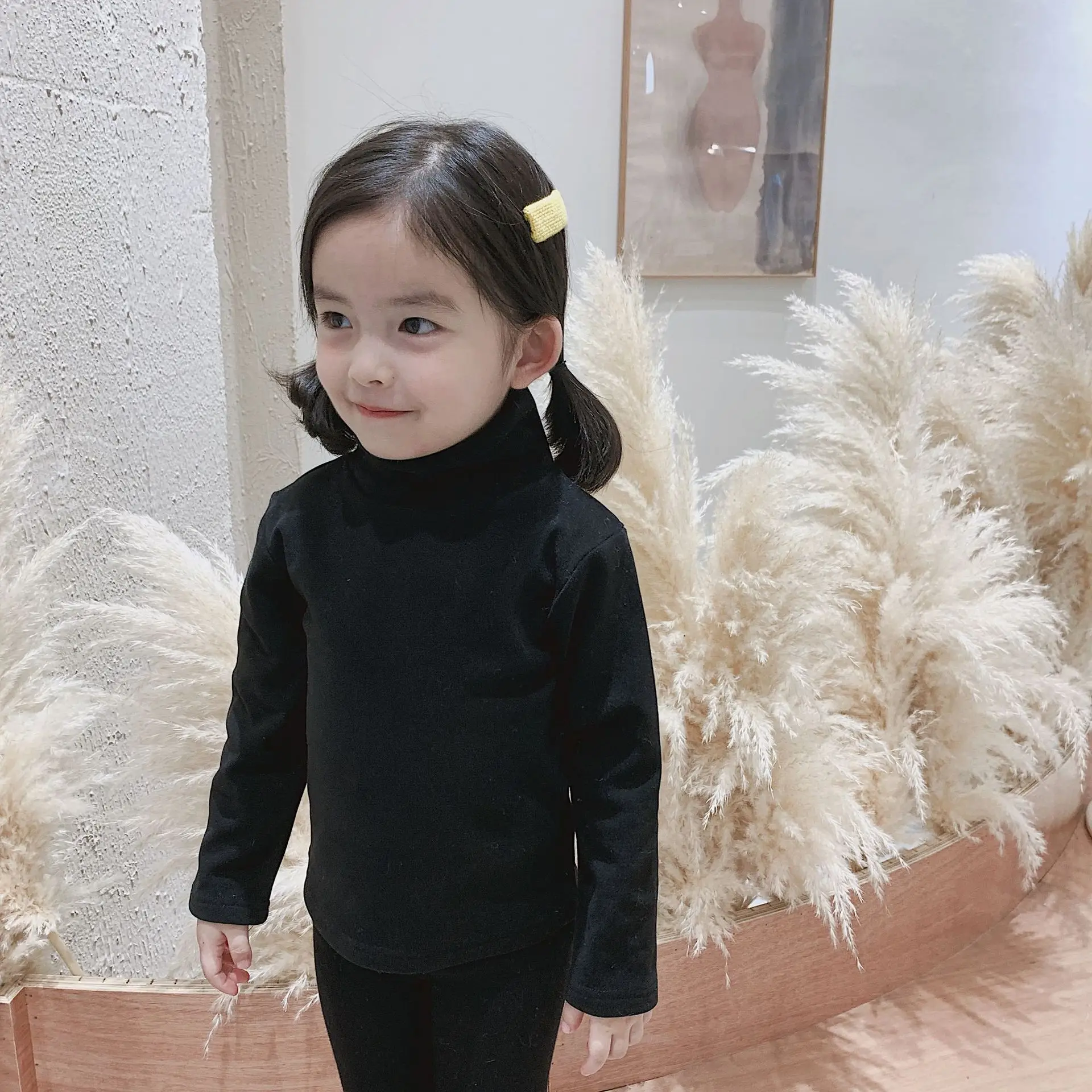 Children Clothes Winter New Korean Girls High Neck Base Coat Kids Soft Elastic Solid Color Top Boys Long Sleeve Tops