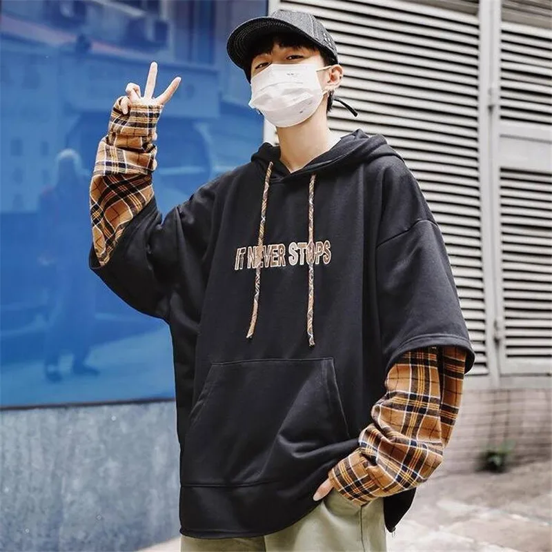 Клетчатая толстовка с капюшоном Мужские толстовки в стиле Hip Hop Уличная