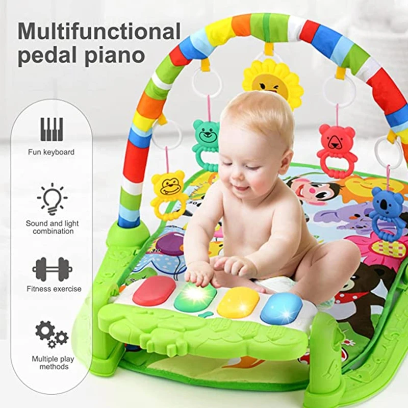 

3-in-1 Kick 'n Play Piano Gym Musical Play Mat for Baby Tummy Time Activity Centers with Hanging Rattles Gender Neutral