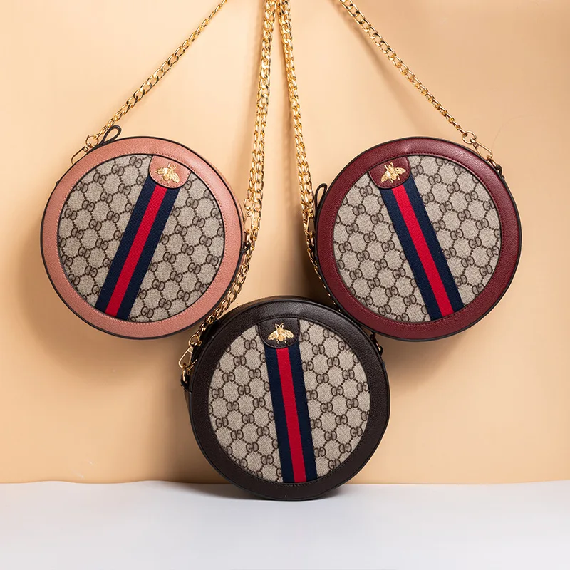 

WOMEN'S Bag 2019 New Style Printed Contrast Color Crossbody Bag Fashion Korean-style Small round Bag Fashion Chain