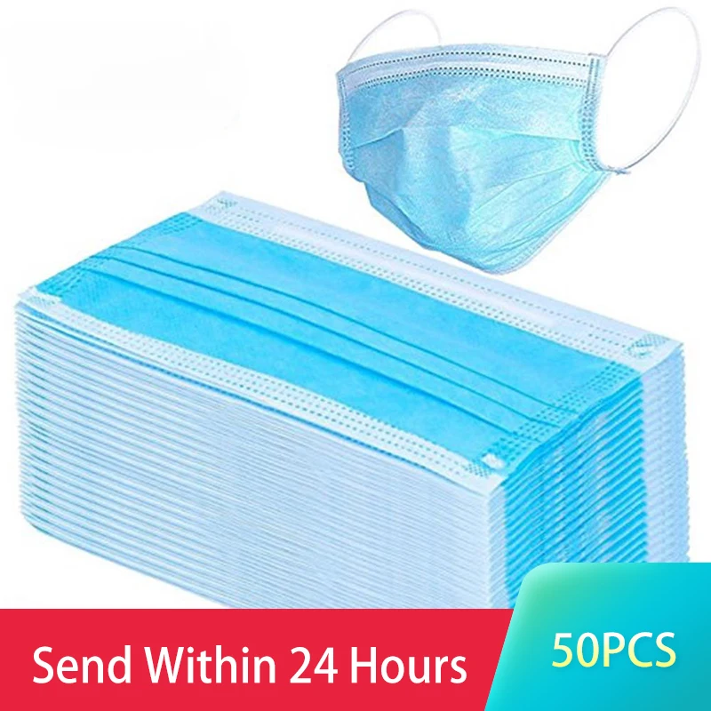 

50pcs Disposable Non-Woven Mask Three-layer Filter For Unisex Anti-dust Mouth Nose Mask Ear Hanging Safe proof face mouth mask