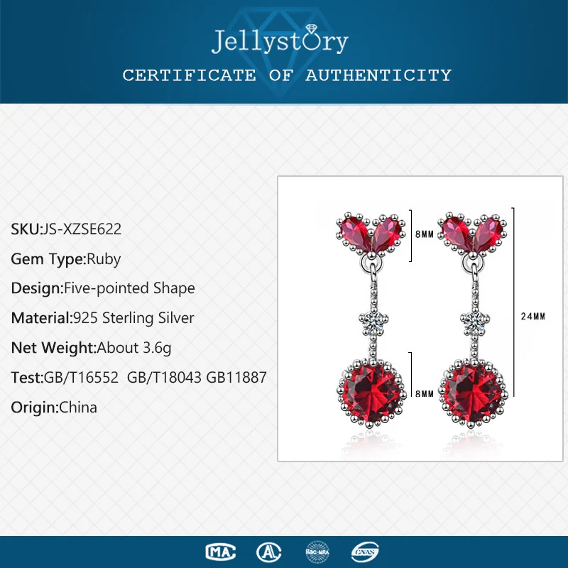 Jellystory, романтические серьги в форме сердца с рубиновым сапфиром, драгоценный камень, 925 серебро, ювелирное изделие, серьги-капли для женщин, свадебный подарок