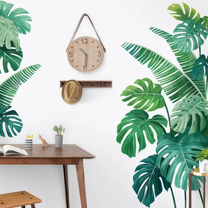 Tropical Plant Turtle Leaf Wall Sticker Fresh Beach Palm Leave Art Decal Door Wall Decoration for Living Room Kitchen Home Decor