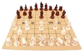 

Retro three-dimensional Chinese chess PU leather chessboard resin terracotta warriors figures chessmen gift Antique Number of