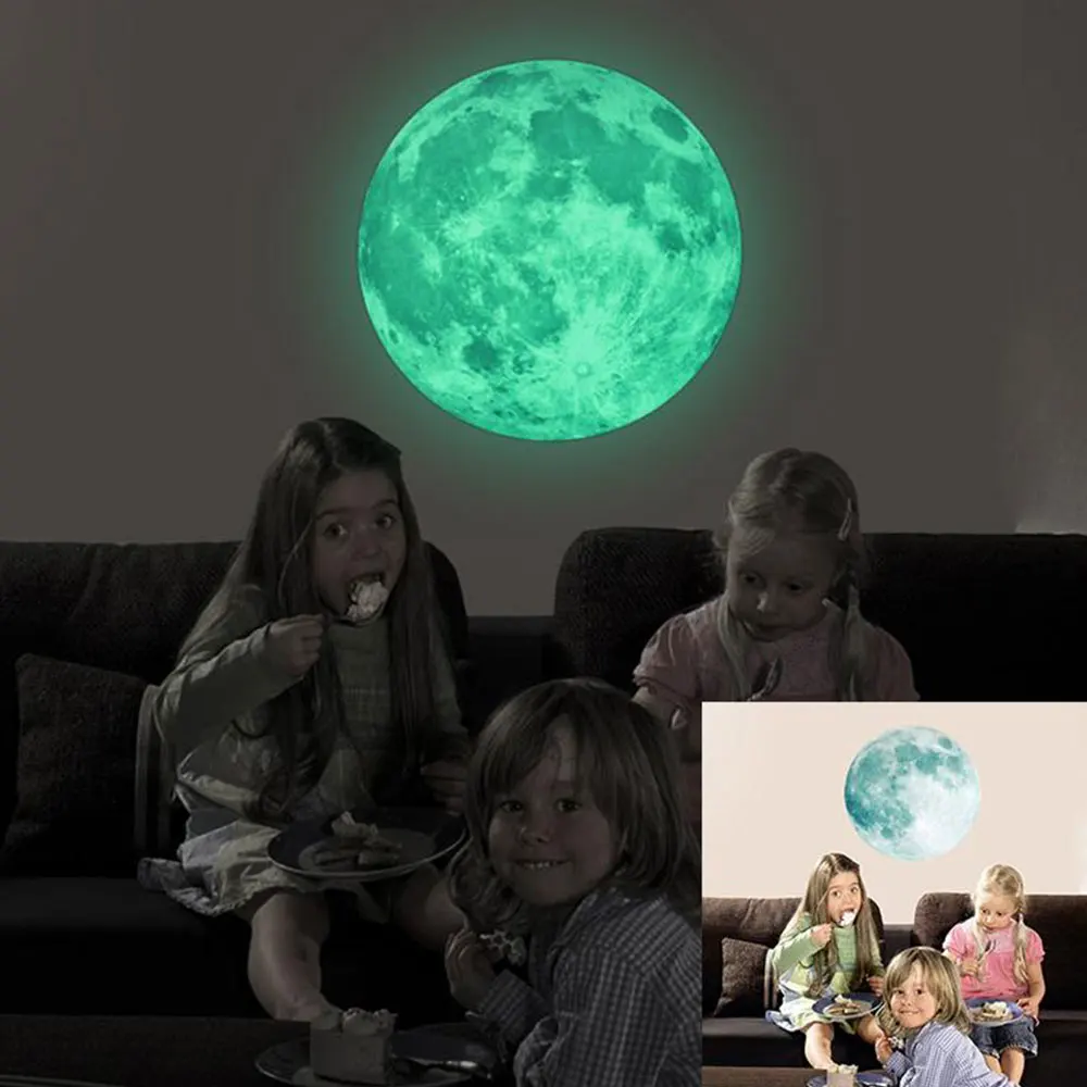 

Decal 40CM Removable Home Decor Children Room Wall Stickers 3D Luminous Moon Wall Stickers Creative 4 Color Background Festival