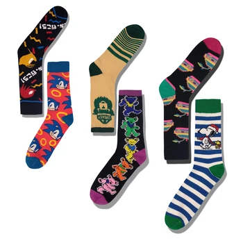 

Funny anime Man Cotton Crew Socks sonic cute bear Snoopy Print fashion Sock Breathable High Stockings cosplay Calcetines Hombre