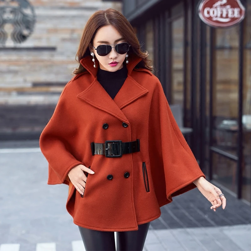 Женское осенне-зимнее Новое корейское длинное шерстяное пальто маленькое шерстяное пальто-накидка летучая мышь - Цвет: Caramel color