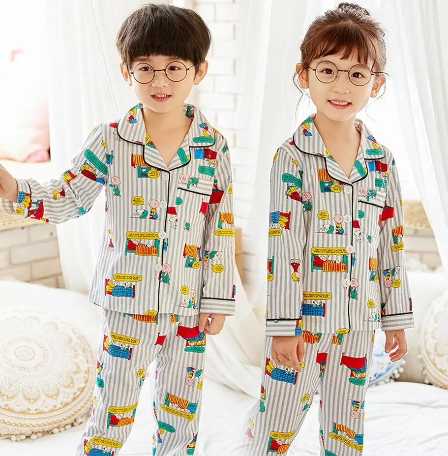 2021 Autumn Spring Kids Pajamas Set Baby Girl Clothes Kids Cartoon Sleepwear Cotton Pyjama enfant Boys Pijama Toddler Nightwear baby clothes cheap Sleepwear & Robes