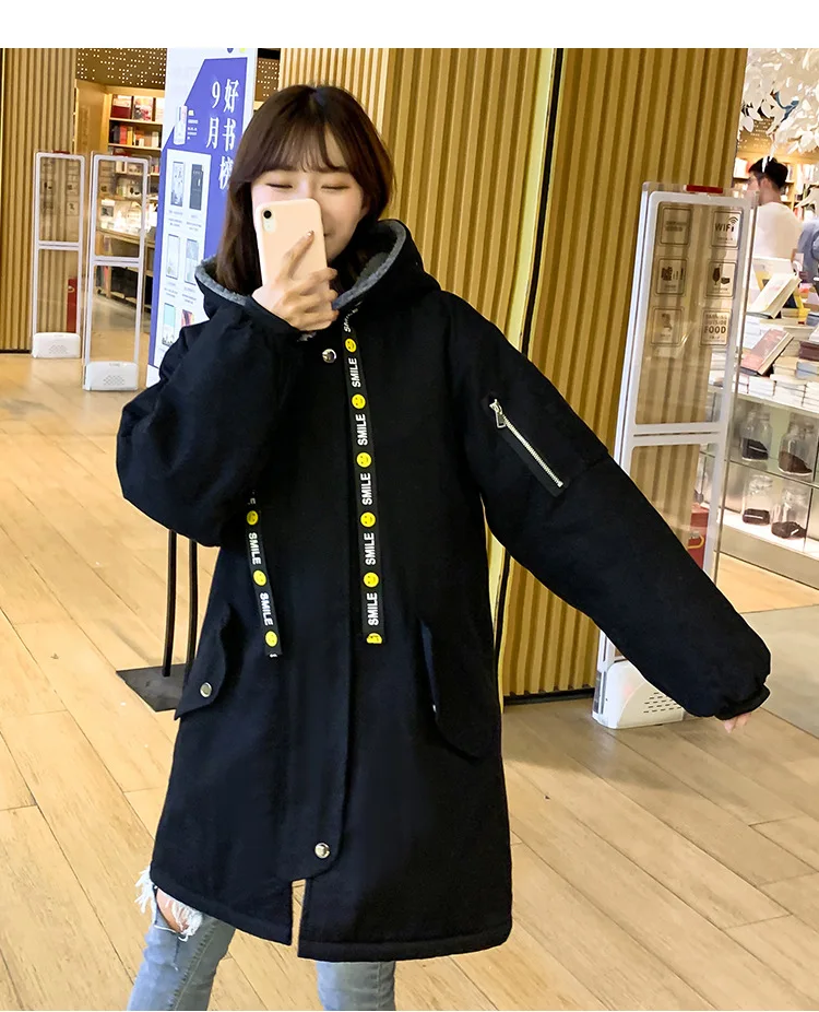 Lambs Wool Coat Women's Winter 2 Junior High School Students Korean-style Loose-Fit Mid-length Thick plus Velvet Clothes