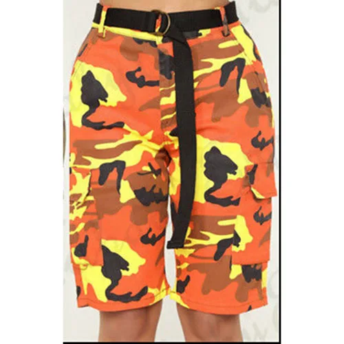 Fashion Women workout Casual Camo shorts feminino Outdoor Casual Camouflage harajuku Trousers beach high waist streetwear - Цвет: Оранжевый