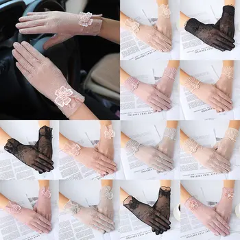 

Anti-skid Solid Gloves Sunscreen Women Wrist Ice Silk Summer Short Lace Thin Driving Touch Screen Breathable Outdoor Gloves