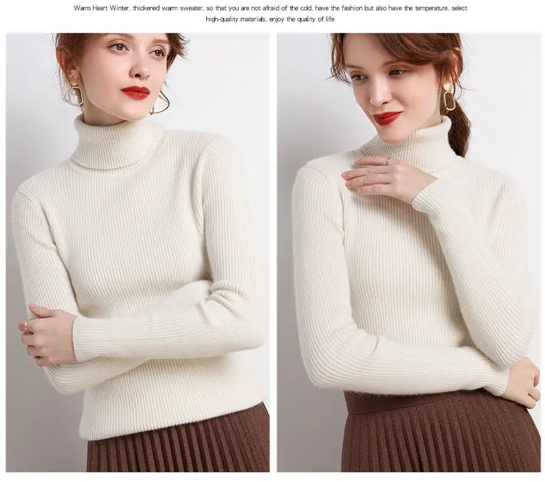 blue sweater 2021 Autumn Winter Thick Sweater Women Knitted Ribbed Pullover Sweater Long Sleeve Turtleneck Slim Jumper Soft Warm Pull Femme turtleneck sweater