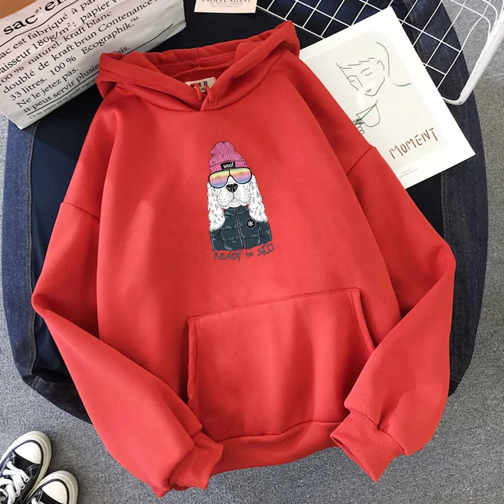 Ready To лыжные Английский алфавит Cool Dog с графическим принтом флисовые зимние Для женщин толстовки Harajuku Футболка Kpop уличная негабаритных