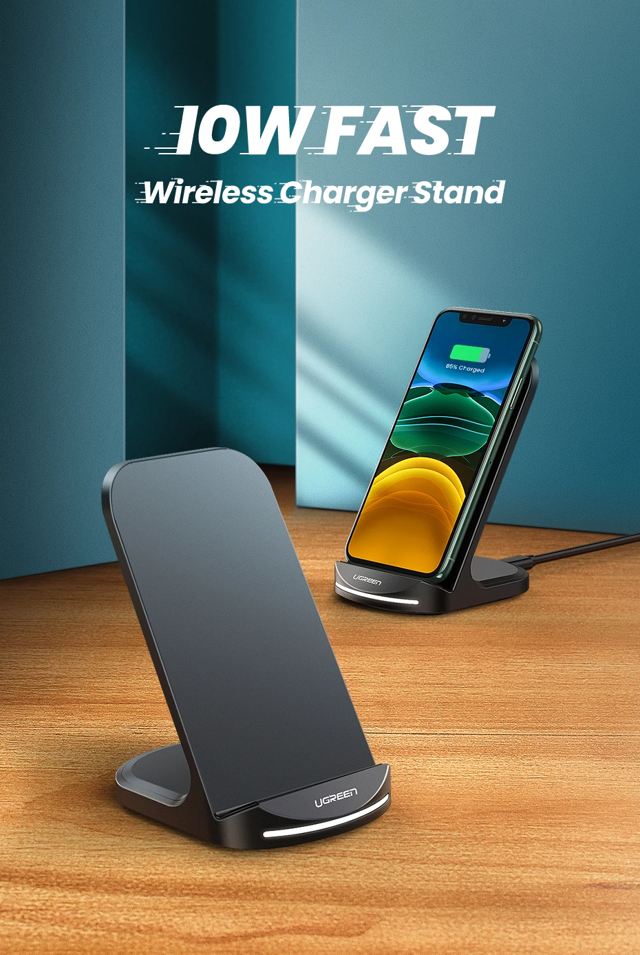 Ugreen qi wireless charger stand for iphone 11 pro x xs 8 xr samsung s9 s10 s8 s10e fast wireless charging station phone charger