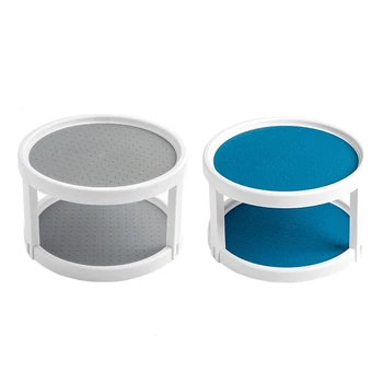 

360 Rotation Double Layer Cabinet Organizer Spice Storage Rack Pantry Turntable 25cm - Gray