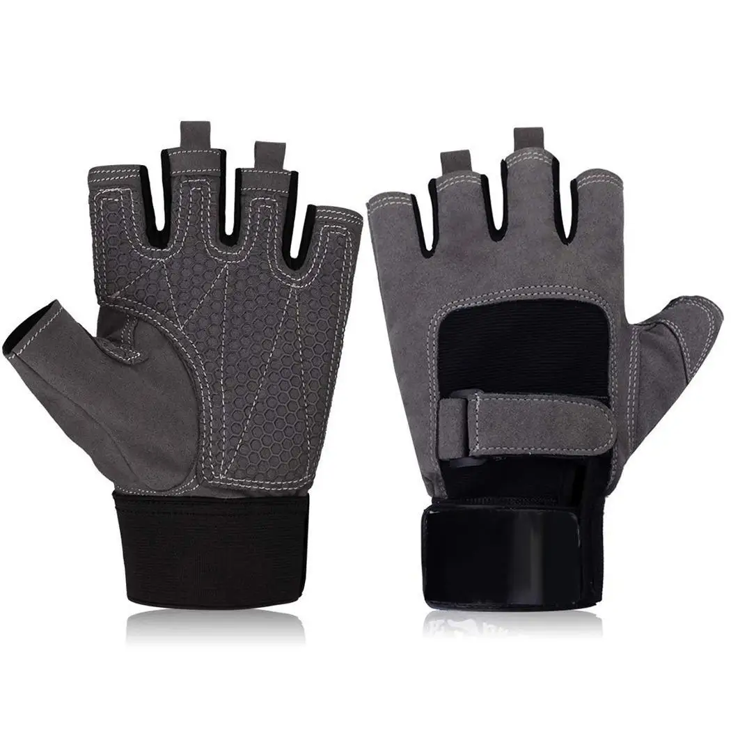 Men Cycling Rowing Weightlifting Power Grip Half Adults Finger Black, Gray Pair of Sports Exercise Gloves