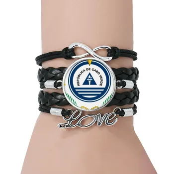 

Cape Verde National Emblem Country Bracelet Love Black Twisted Leather Rope Wristband