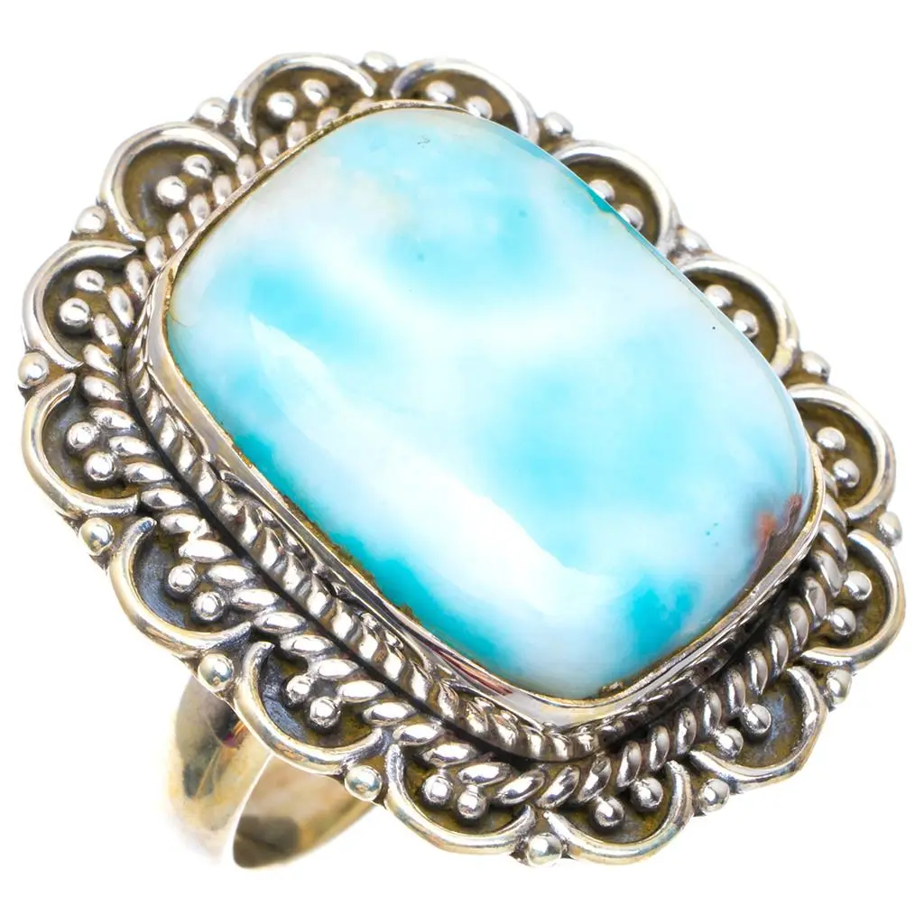 Натуральный Caribbean Larimar уникальный дизайн 925 пробы Серебряное кольцо Размер США 7,75 N918
