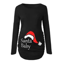 Рождественская Одежда для беременных Свободный блузка для беременных футболка с принтом Санта Клауса повседневные топы для беременных с рюшами Одежда для беременных