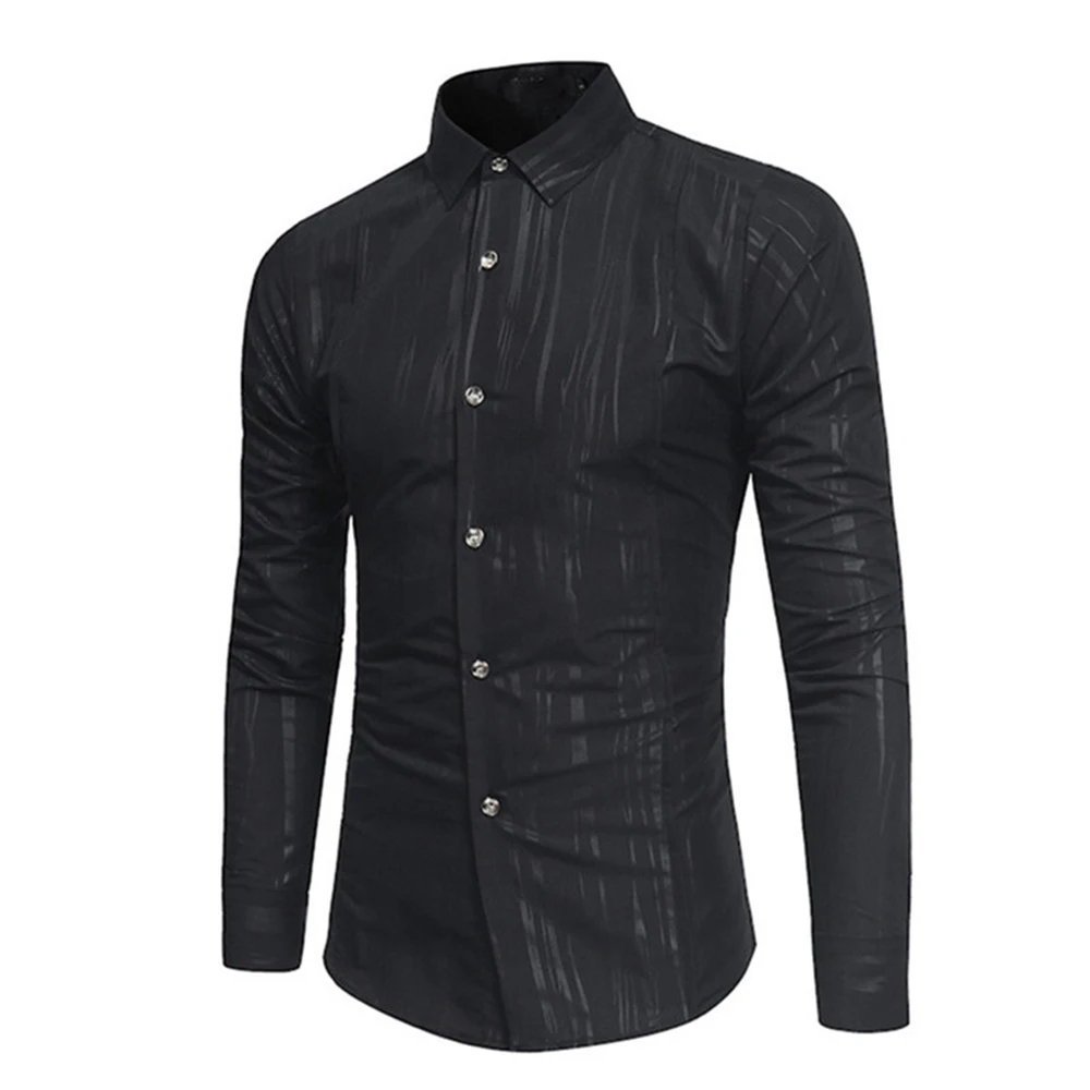 Black Короткая Стильная мужская рубашка, одноцветная, Азиатский Размер 3XL, тонкая блуза, высокое качество, Мужская одежда, топ с отложным воротником,, осень - Цвет: Black
